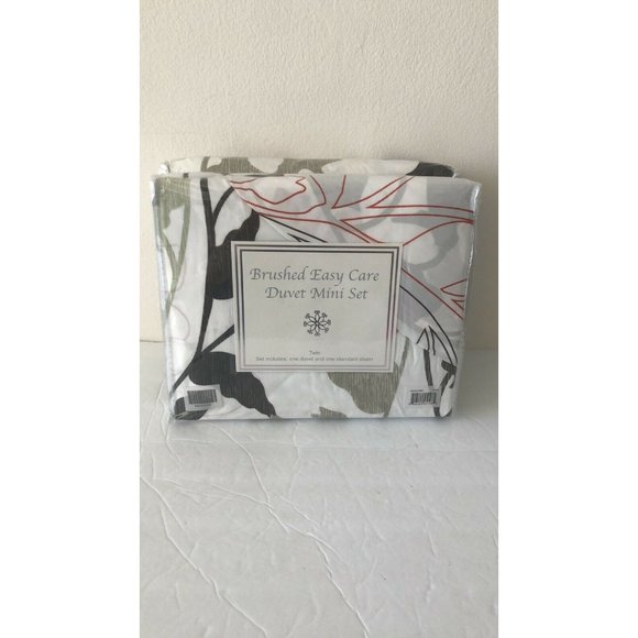 Duvet Cover & 1 Red Scrolling Vine Sham Twin Mini Set Printed Brush Bedding - Picture 8 of 11